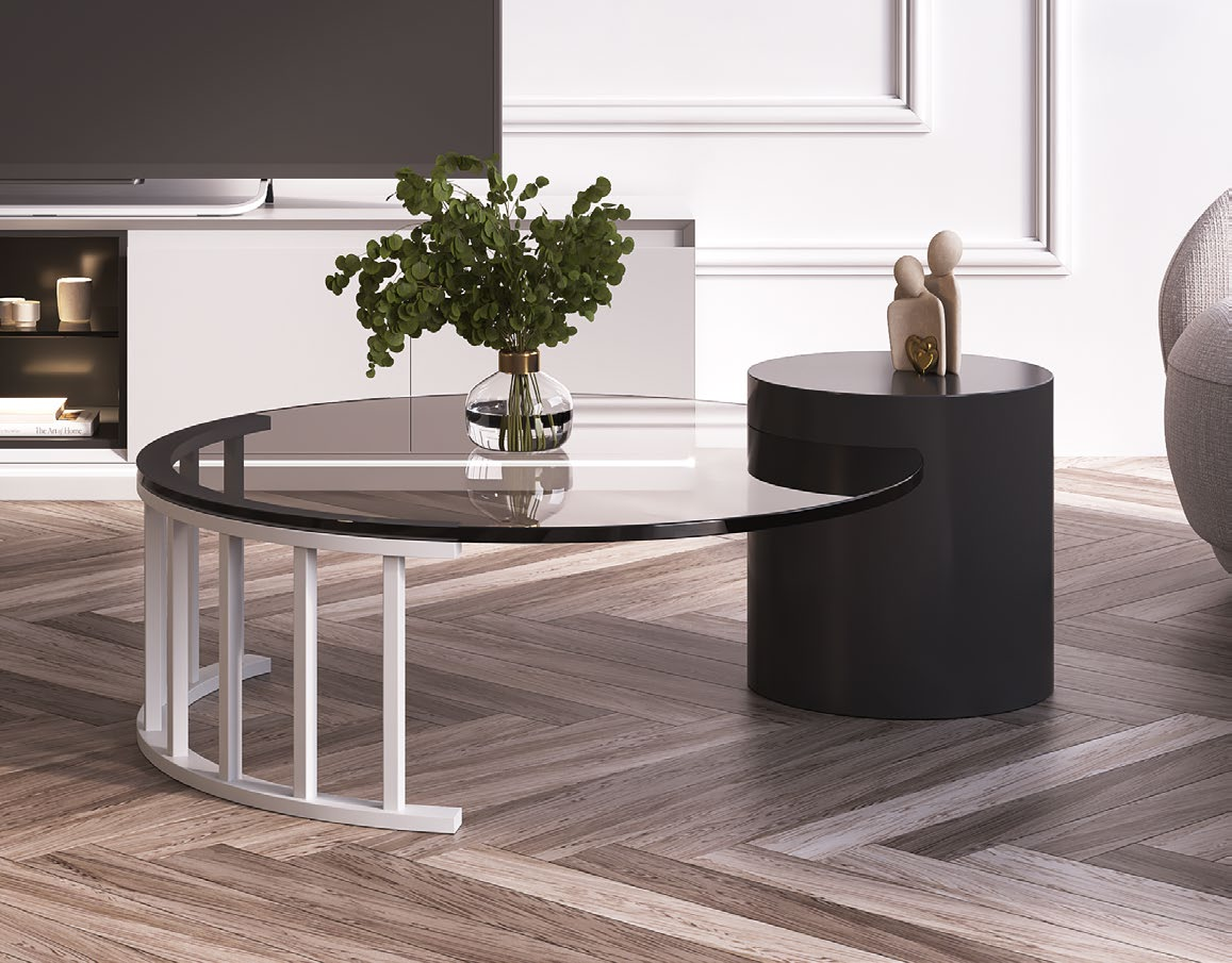 Mesa de centro de diseño contemporáneo con cristal y estructura metálica