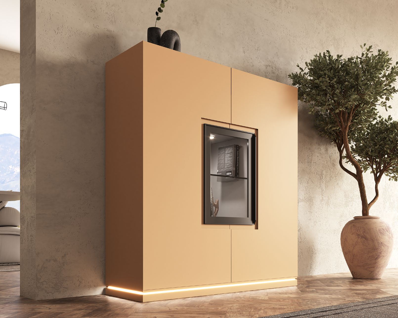 Vajillero moderno con vitrina central e iluminación LED