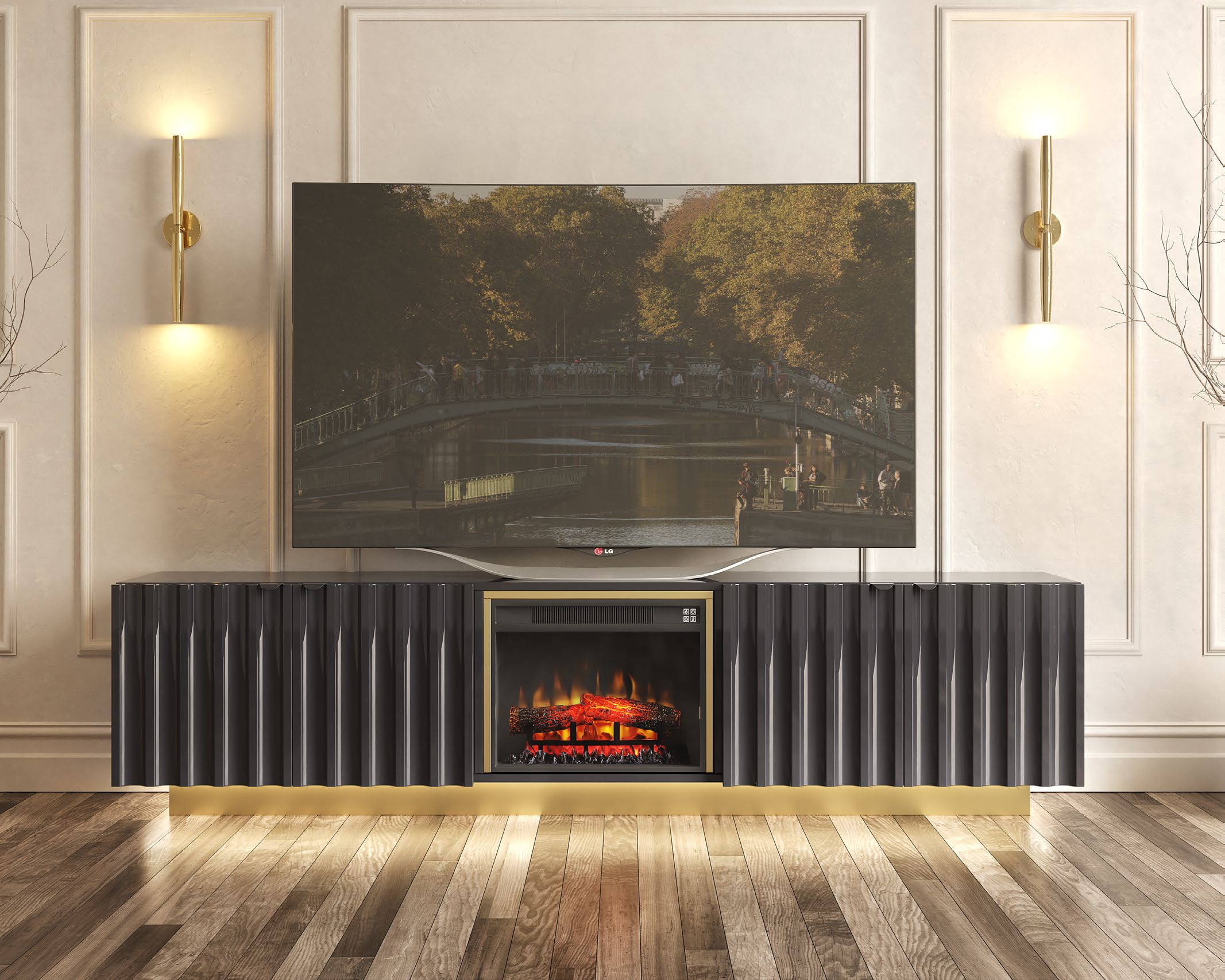 Mueble TV con chimenea eléctrica FU16