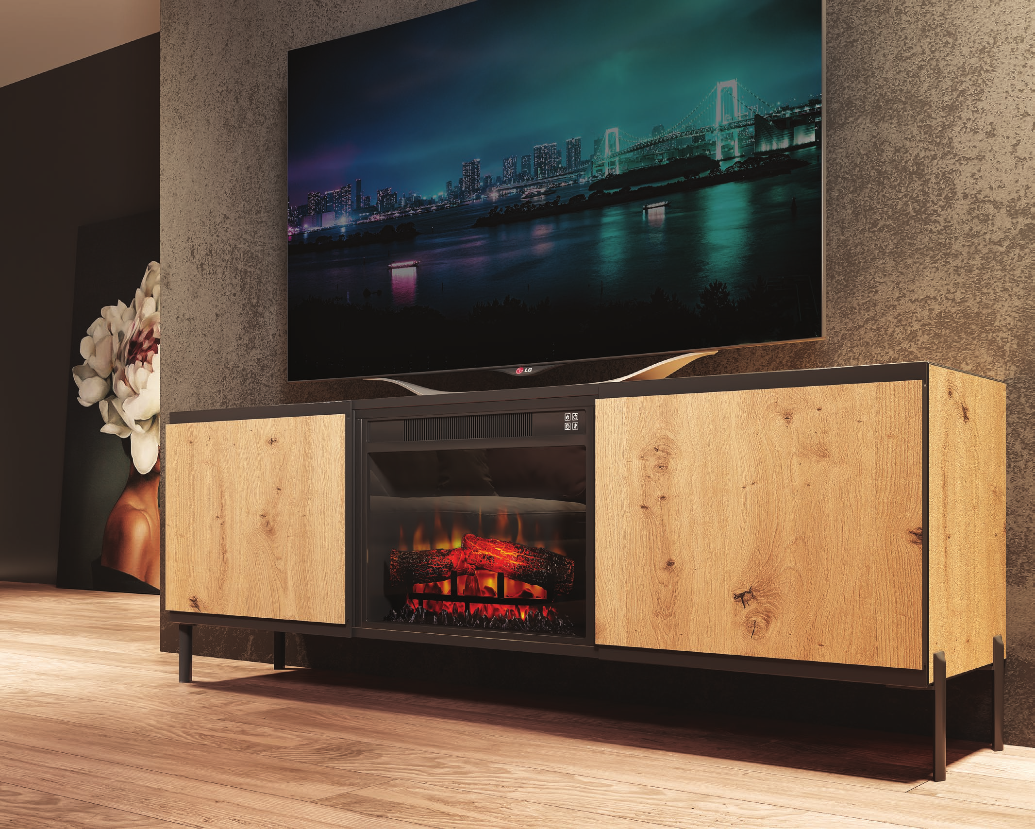 Mueble TV con chimenea eléctrica FU22